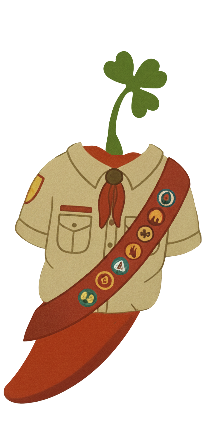 Scout uniform with shamrock and chili